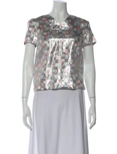 Pre-owned Rochas Patterned V-neck Top In Multi