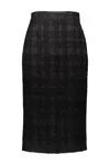 Rochas Pencil Skirt In Solid Check Boucle In Black