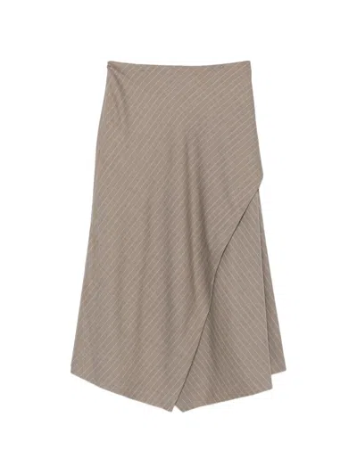 Rochas Pinstripe-pattern Asymmetric Midi Skirt In Neutral
