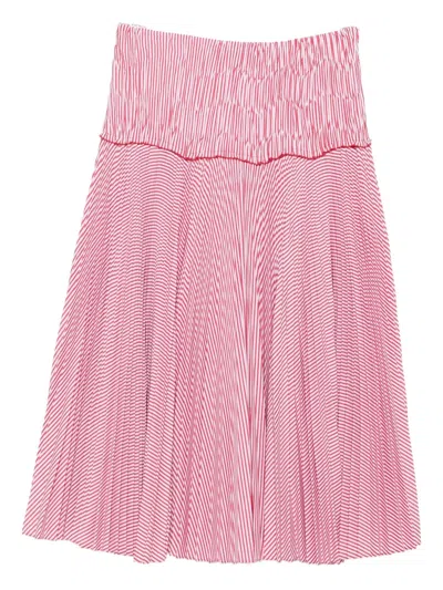 Rochas Pleated Striped Skirt In Red