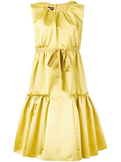 Rochas Pleated Trim Flared Dress In Yellow