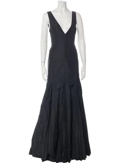 Pre-owned Rochas Plunge Neckline Long Dress In Blue