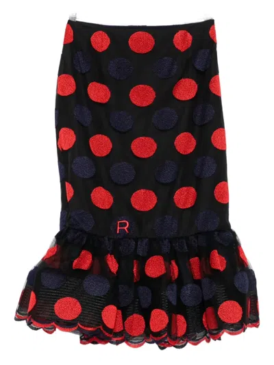 Rochas Polka-dot Ruffled Skirt In Black