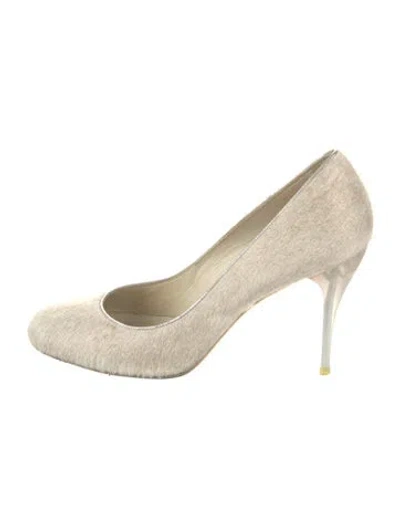 Pre-owned Rochas Ponyhair Leather Trim Embellishment Pumps In Neutral