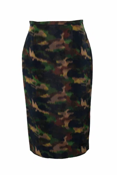 Pre-owned Rochas Pre-loved Women's Paris Camouflage Printed Midi Skirt In Multi