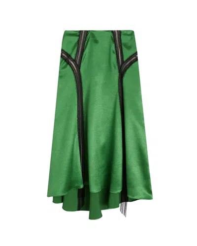 Rochas Satin Flared Skirt In Green
