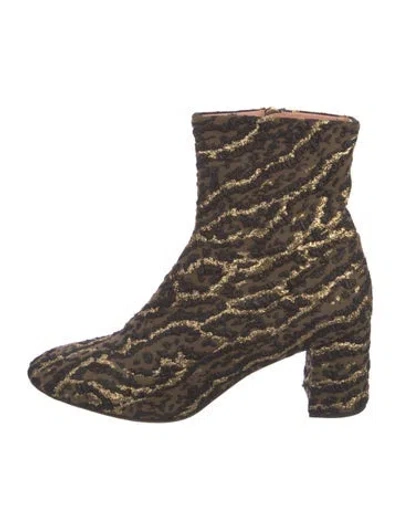 Pre-owned Rochas Printed Glitter Accents Lace-up Boots In Gold