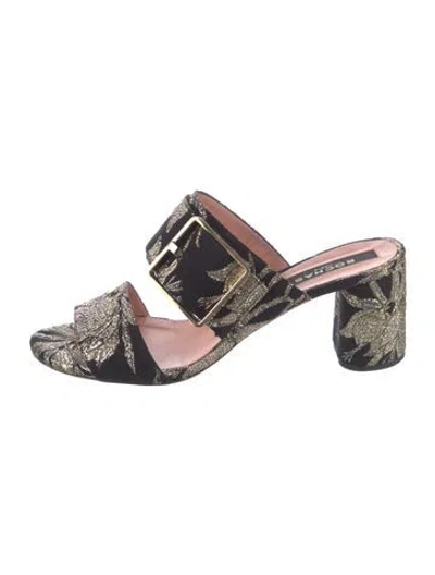 Pre-owned Rochas Printed Glitter Accents Slides In Black