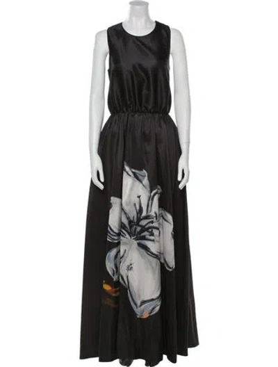 Pre-owned Rochas Printed Long Dress In Black