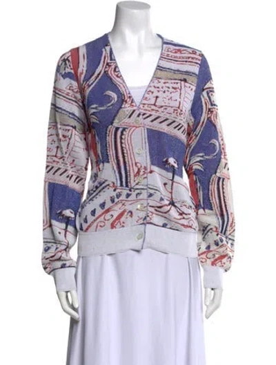 Pre-owned Rochas Printed V-neck Sweater In Multi