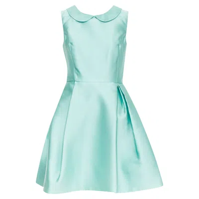 Rochas Rca421a Mint Green Silk Satin Peter Pan Collar Skater Dress It42 M