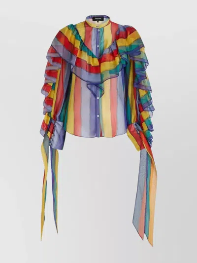 ROCHAS RUFFLED DESIGN STRIPED FABRIC SHIRT