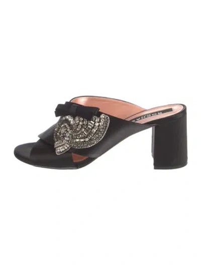 Pre-owned Rochas Satin Bow Accents Sandals In Black