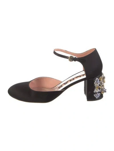 Pre-owned Rochas Satin Crystal Embellishments D'orsay Pumps In Black