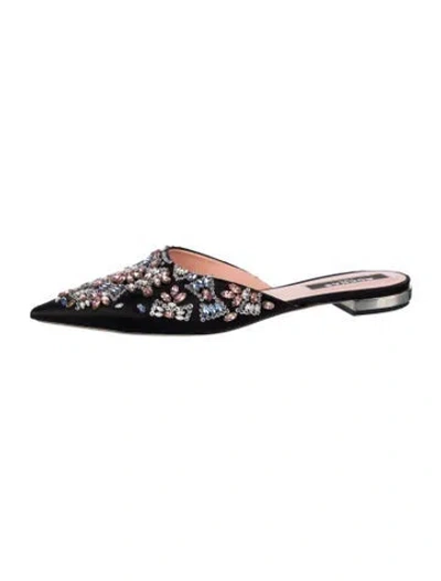 Pre-owned Rochas Satin Crystal Embellishments Mules In Black