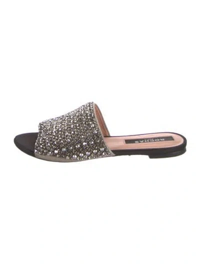 Pre-owned Rochas Satin Crystal Embellishments Slides