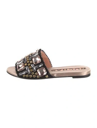 Pre-owned Rochas Satin Crystal Embellishments Slides In Black