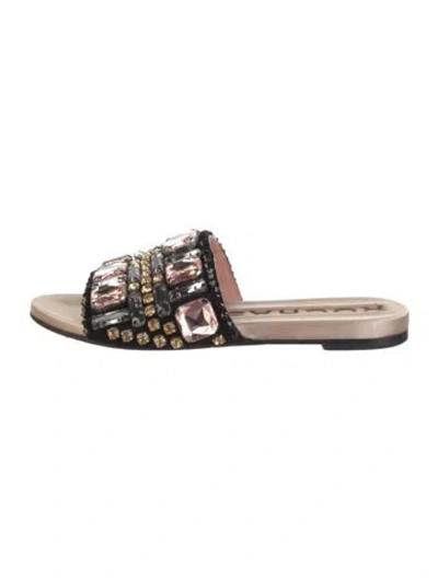 Pre-owned Rochas Satin Crystal Embellishments Slides In Black