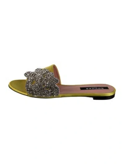 Pre-owned Rochas Satin Crystal Embellishments Slides In Yellow
