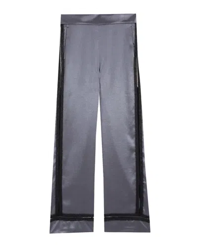 Rochas Satin Pants With Lace In Grey Boulevard