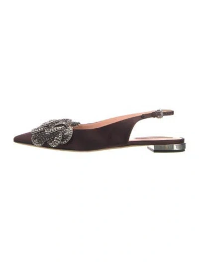 Pre-owned Rochas Satin Patterned Slingback Flats In Burgundy