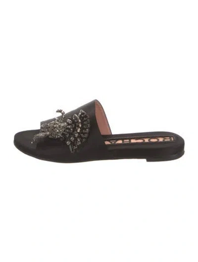 Pre-owned Rochas Satin Printed Slides In Black