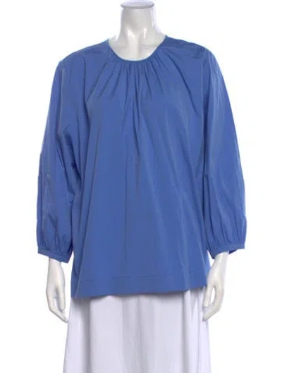 Pre-owned Rochas Scoop Neck Three-quarter Sleeve Blouse In Blue