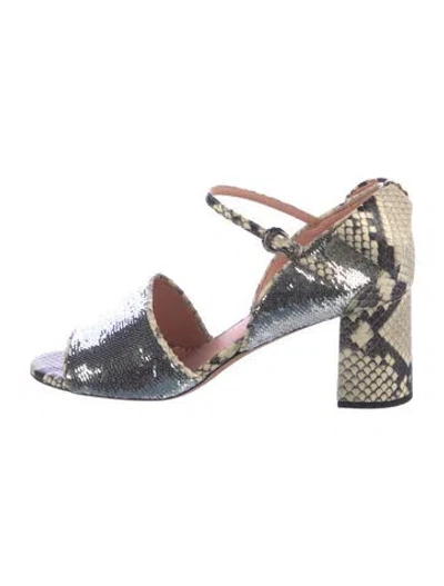 Pre-owned Rochas Sequins Animal Print Sandals In Metallic/silver