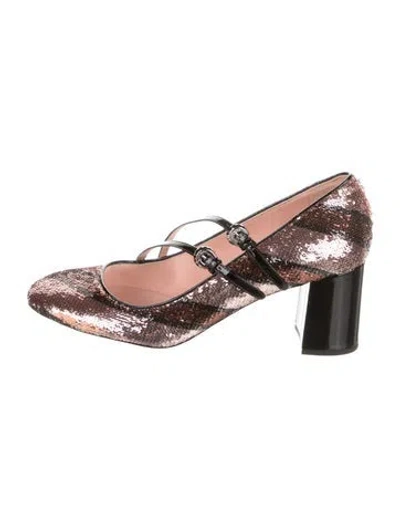Pre-owned Rochas Sequins Patterned T-strap Pumps In Pink