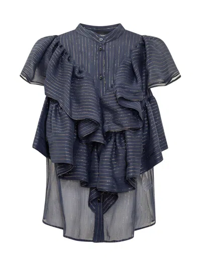 Rochas Metallic-threading Blouse In Grey