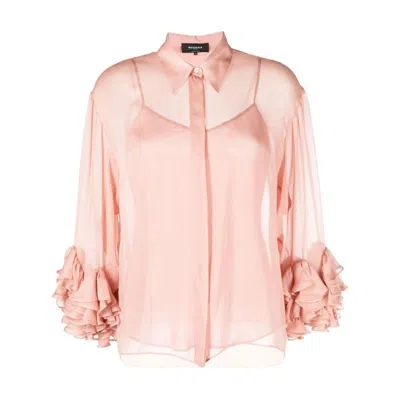 Rochas Layered Ruffled Silk Shirt In Pink