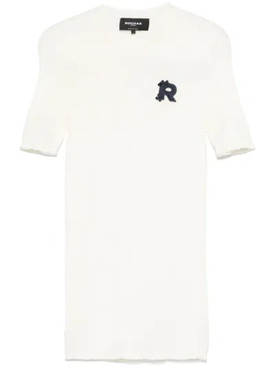 Rochas Short-sleeved Ribbed-knit T-shirt In White