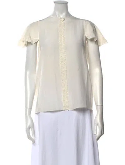 Pre-owned Rochas Silk Crew Neck Blouse In White