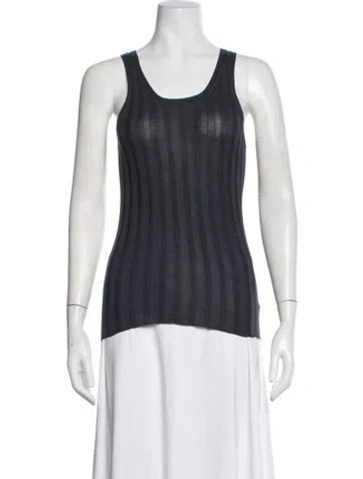 Pre-owned Rochas Silk Crew Neck Top In Blue