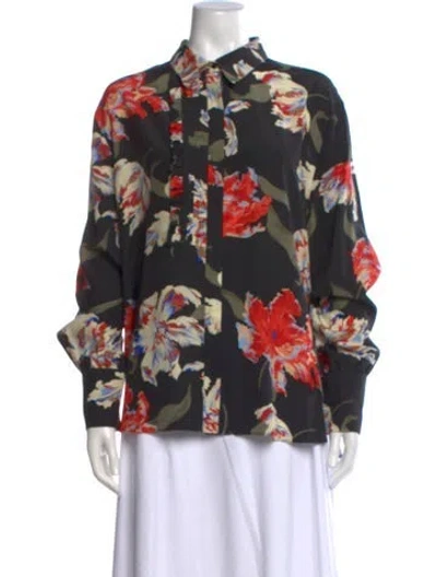 Pre-owned Rochas Silk Floral Print Blouse In Black