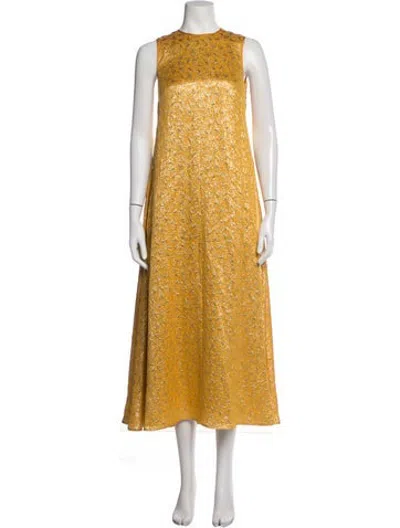 Pre-owned Rochas Silk Midi Length Dress In Metallic/yellow