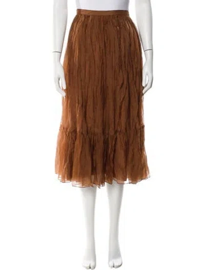 Pre-owned Rochas Silk Midi Length Skirt In Brown