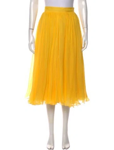 Pre-owned Rochas Silk Midi Length Skirt In Yellow