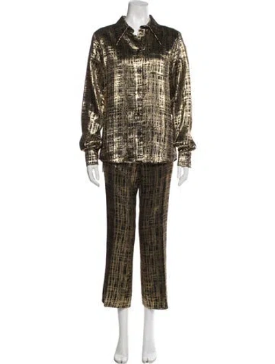 Pre-owned Rochas Silk Plaid Print Pant Set In Multi