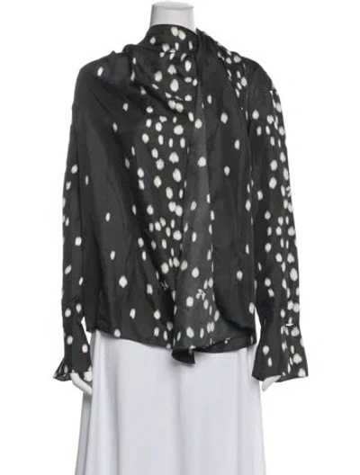 Pre-owned Rochas Silk Polka Dot Print Blouse In Gray