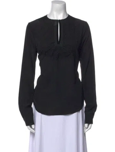 Pre-owned Rochas Silk V-neck Button-up Top In Black