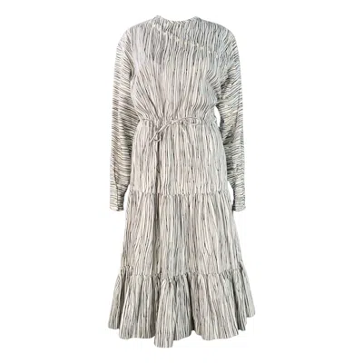 Pre-owned Rochas Size 2 Black White Cotton Stripe Button Trim A-line Dress