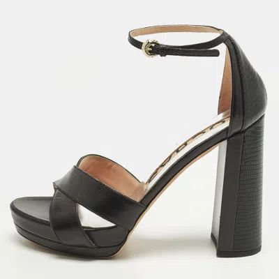 Pre-owned Rochas Size 39 Black Leather And Lizard Embossed Leather Ankle Strap Sandals