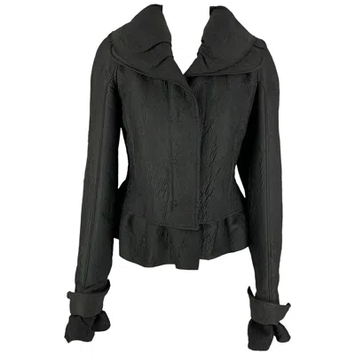 Pre-owned Rochas Size 4 Black Textured Wool Peplum Jacket