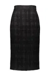 Rochas Pencil Skirt In Solid Check Boucle In Black