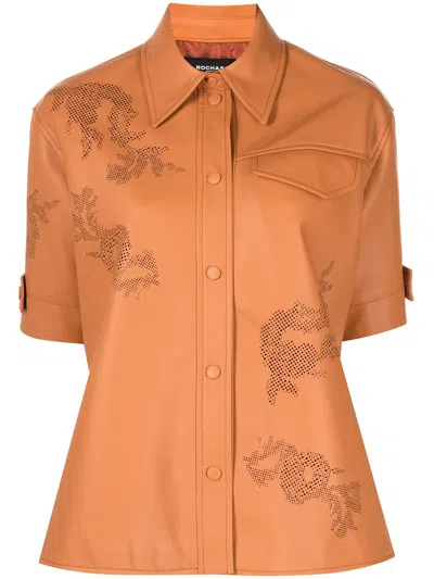 Rochas Soriana Leather Shirt In Brown