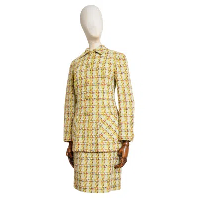 Pre-owned Rochas S/s 1993  Jewel Tone Lime Green Tweed Boucle Jacket & Skirt Matching Set