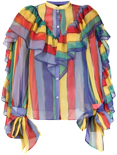 ROCHAS STRIPE-PRINT RUFFLED BLOUSE