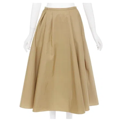 Pre-owned Rochas Tan Beige Taffeta Flared Pleated Front High Waist A Line Midi Skirt It40 In Brown
