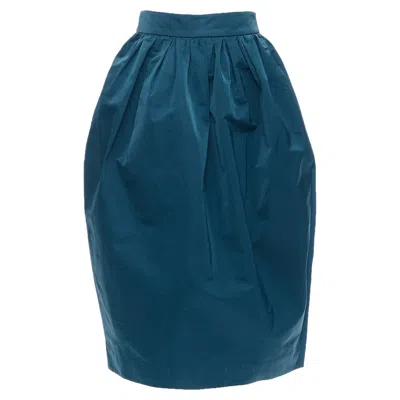 Rochas Teal Blue High Waist Full Bubble Midi Cocktail Skirt It38 Xs